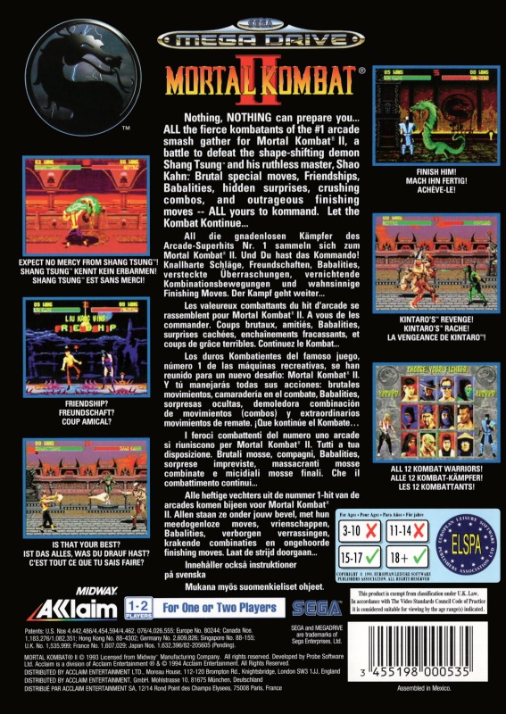 Mortal Kombat II — back cover